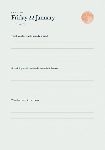 The full moon page for 22 January, for gratitude and letting go