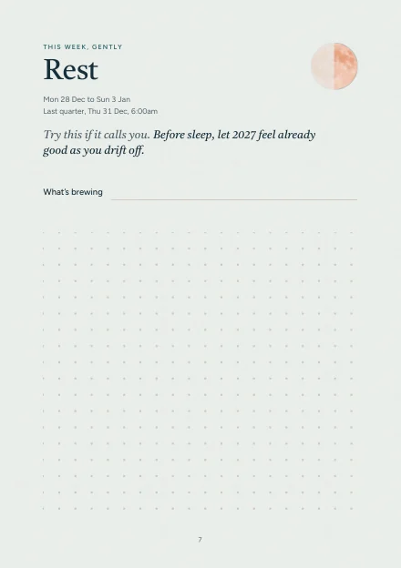 This week, gently: the word Rest, the week's moon and one practice to try